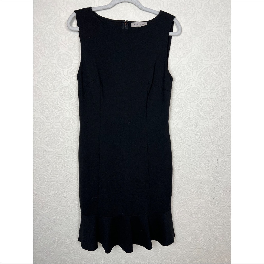 Pure Navy Black Sleeveless Dress Crewneck Ruffle Hem Event Special Occassion LBD